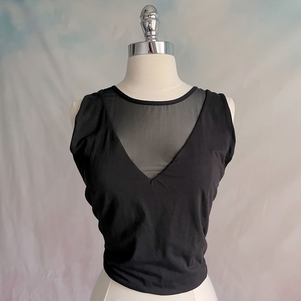 Klassy Network Mesh V-Neck Crop Top Black Brami Womens Size 3XL